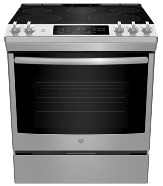 GE 30" Electric Slide-In Front Control True Convection Range with Storage Drawer Stainless Steel - JCS840SMSS