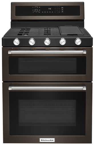 30-Inch 5 Burner Gas Double Oven Convection Range - Black Stainless Steel with PrintShield™ Finish