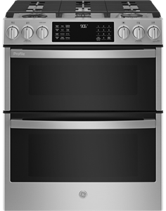 GE Profile 30" Double Oven Gas Range with No-Preheat Air Fry Stainless Steel - PCGS960YPFS