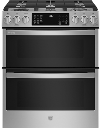 GE Profile 30" Double Oven Gas Range with No-Preheat Air Fry Stainless Steel - PCGS960YPFS